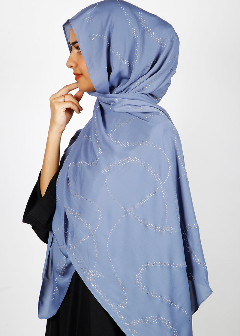 BeingMuslims Chic Diamond Work Chiffon Hijab Blue Pack of 10