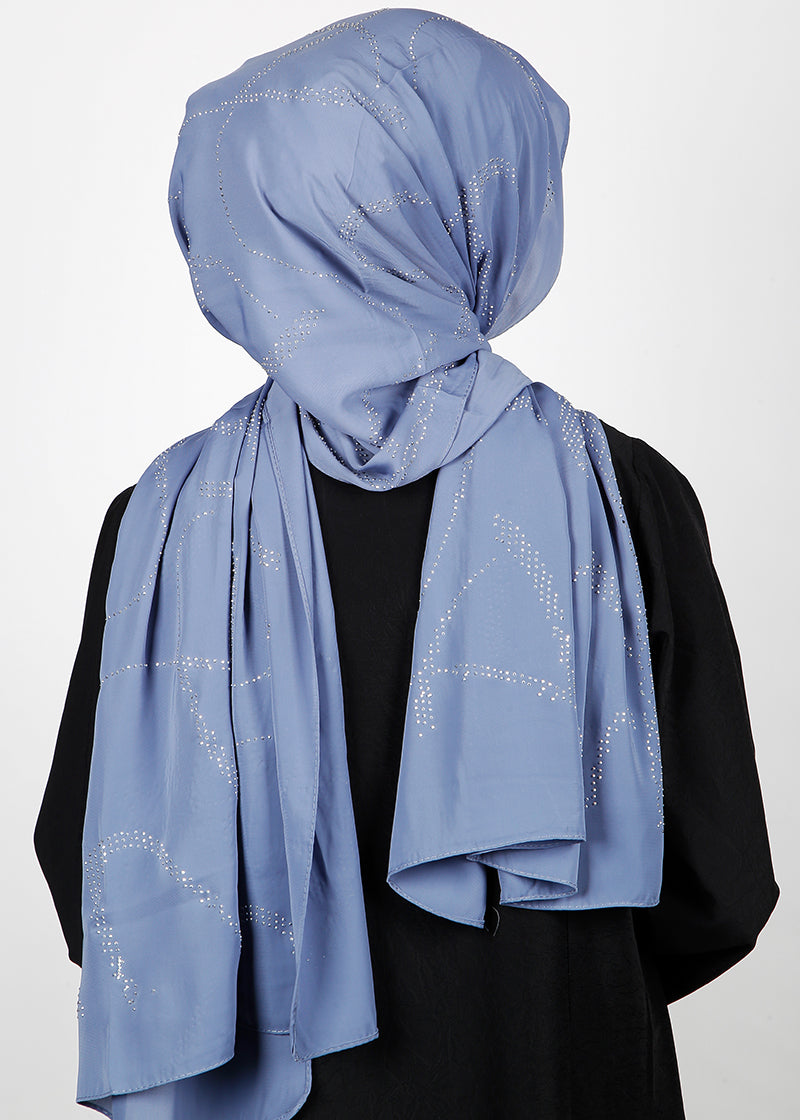 BeingMuslims Chic Diamond Work Chiffon Hijab Blue Pack of 10