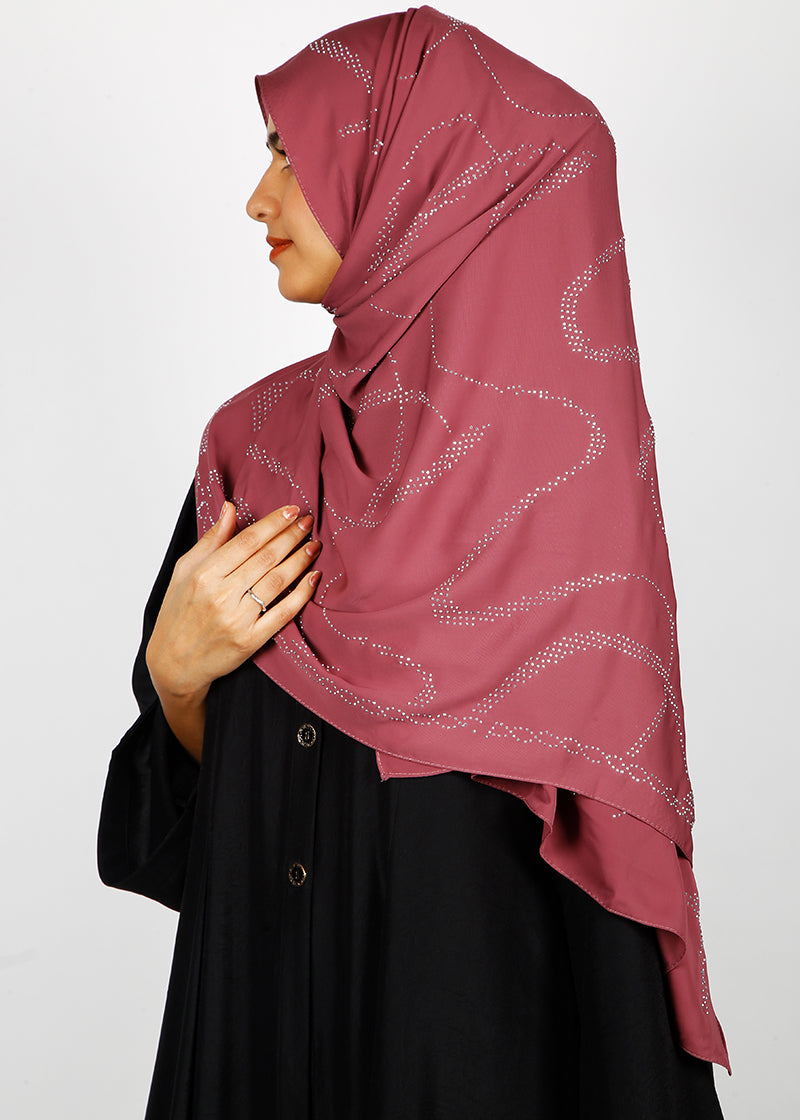 BeingMuslims Chic Diamond Work Chiffon Hijab Brick Red Pack of 10