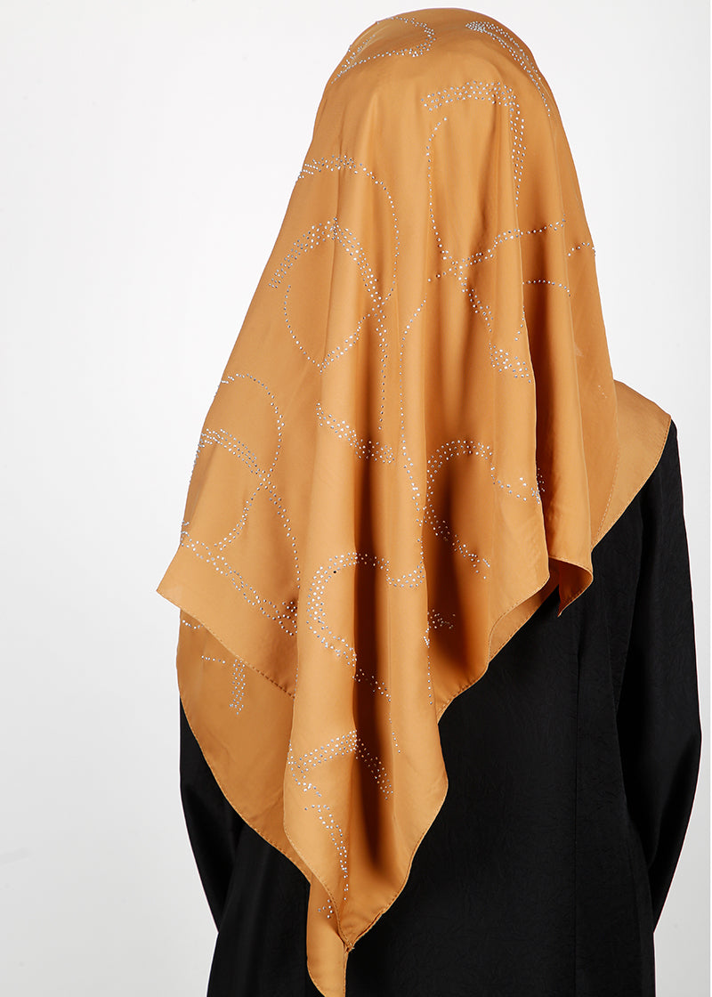 BeingMuslims Chic Diamond Work Chiffon Hijab Mustard Pack of 10