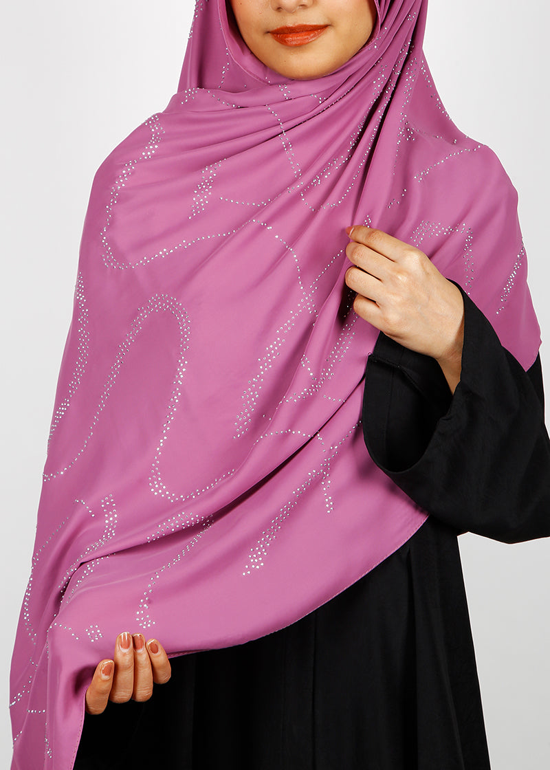 BeingMuslims Chic Diamond Work Chiffon Hijab Pinkish Purple Pack of 10