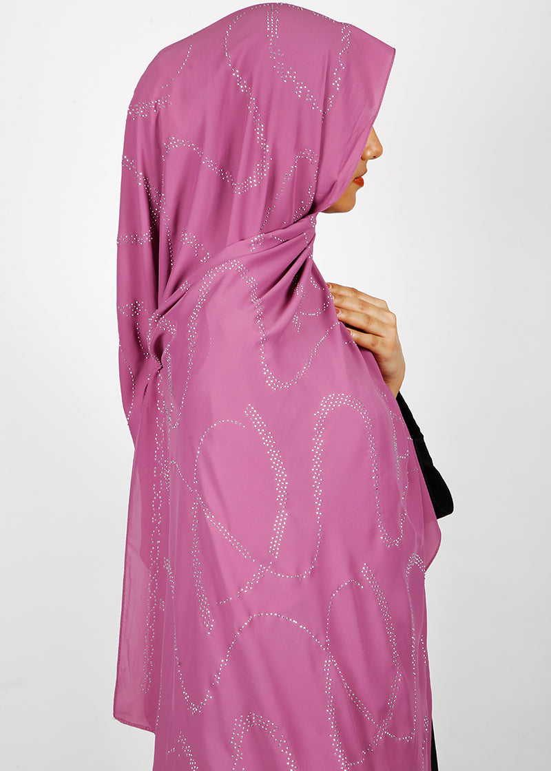 BeingMuslims Chic Diamond Work Chiffon Hijab Pinkish Purple Pack of 10