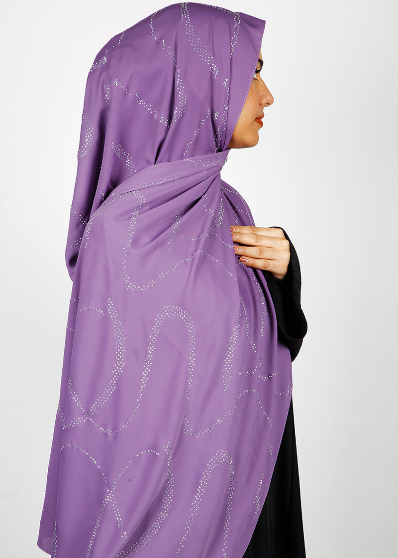 BeingMuslims Chic Diamond Work Chiffon Hijab Purple Pack of 10