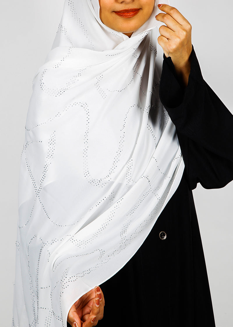 BeingMuslims Chic Diamond Work Chiffon Hijab White Pack of 10