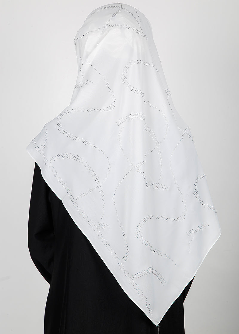 BeingMuslims Chic Diamond Work Chiffon Hijab White Pack of 10