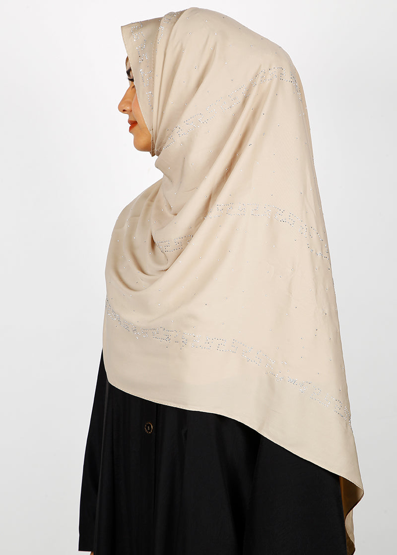 BeingMuslims Trendy Diamond Work Chiffon Hijab Almond Pack of 10