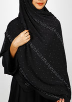 BeingMuslims Trendy Diamond Work Chiffon Hijab Black Pack of 10