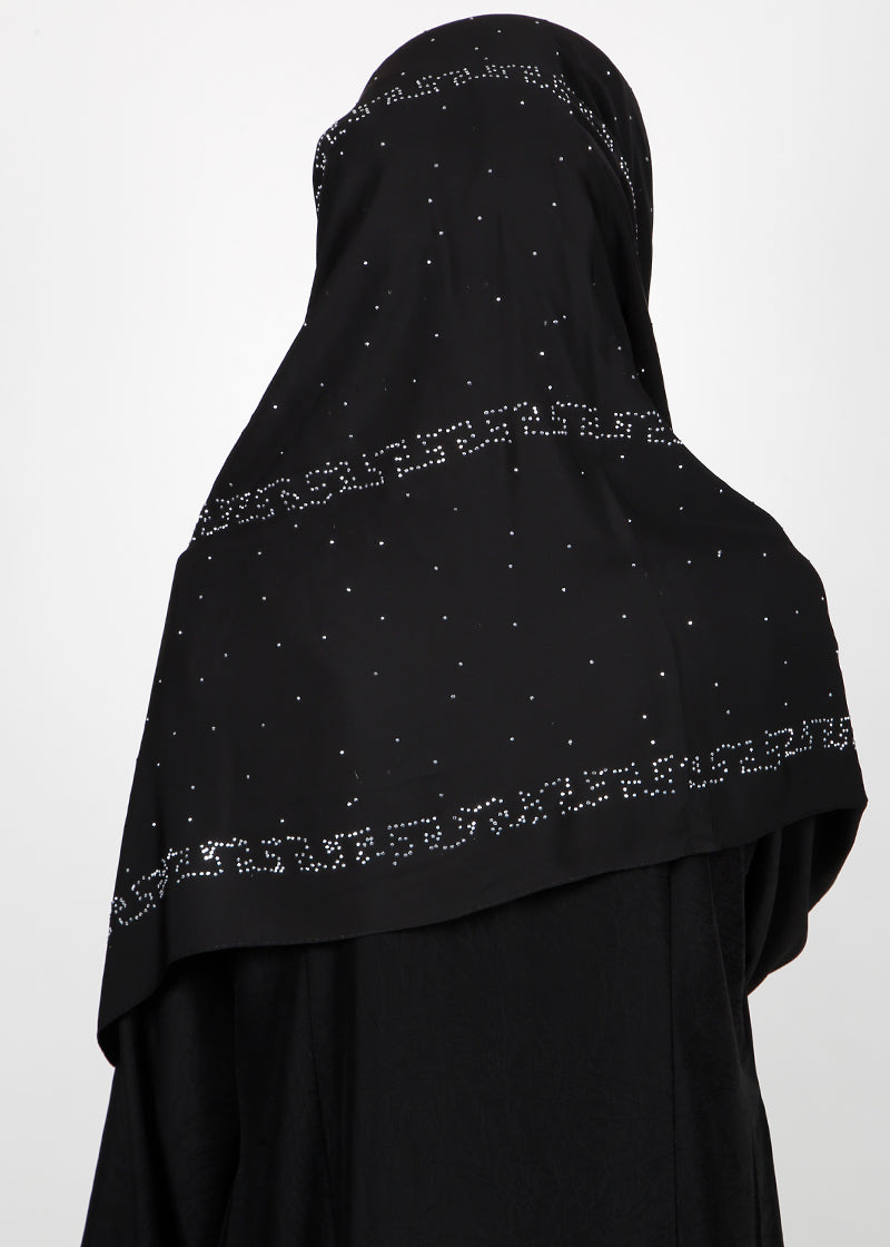 BeingMuslims Trendy Diamond Work Chiffon Hijab Black Pack of 10