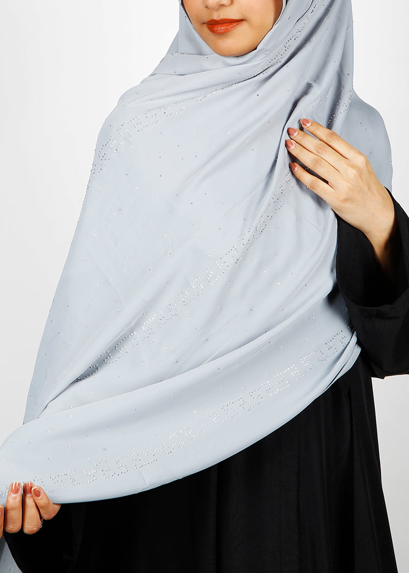 BeingMuslims Trendy Diamond Work Chiffon Hijab Ice Blue Pack of 10