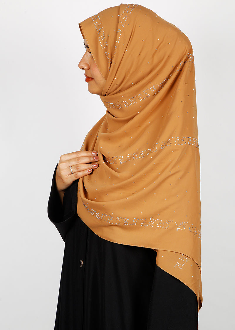 BeingMuslims Trendy Diamond Work Chiffon Hijab Mustard Pack of 10