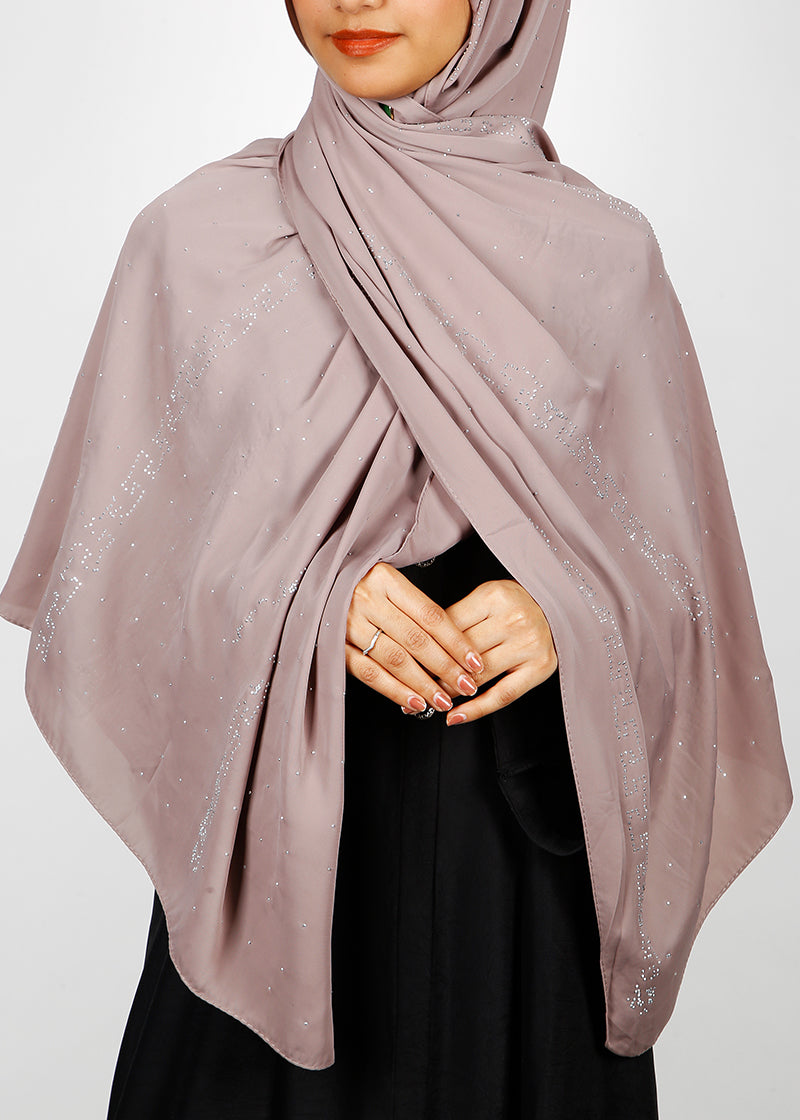 BeingMuslims Trendy Diamond Work Chiffon Hijab Taupe Pack of 10