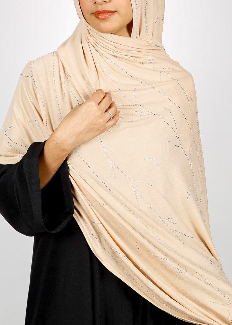 BeingMuslims Elegant Diamond Work Jersey Hijab Almond Pack of 10