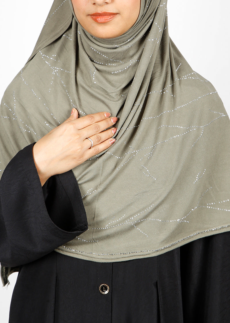 BeingMuslims Elegant Diamond Work Jersey Hijab Dull Olive Pack of 10