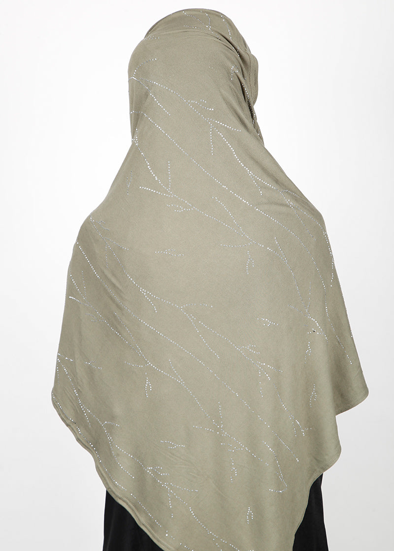 BeingMuslims Elegant Diamond Work Jersey Hijab Dull Olive Pack of 10