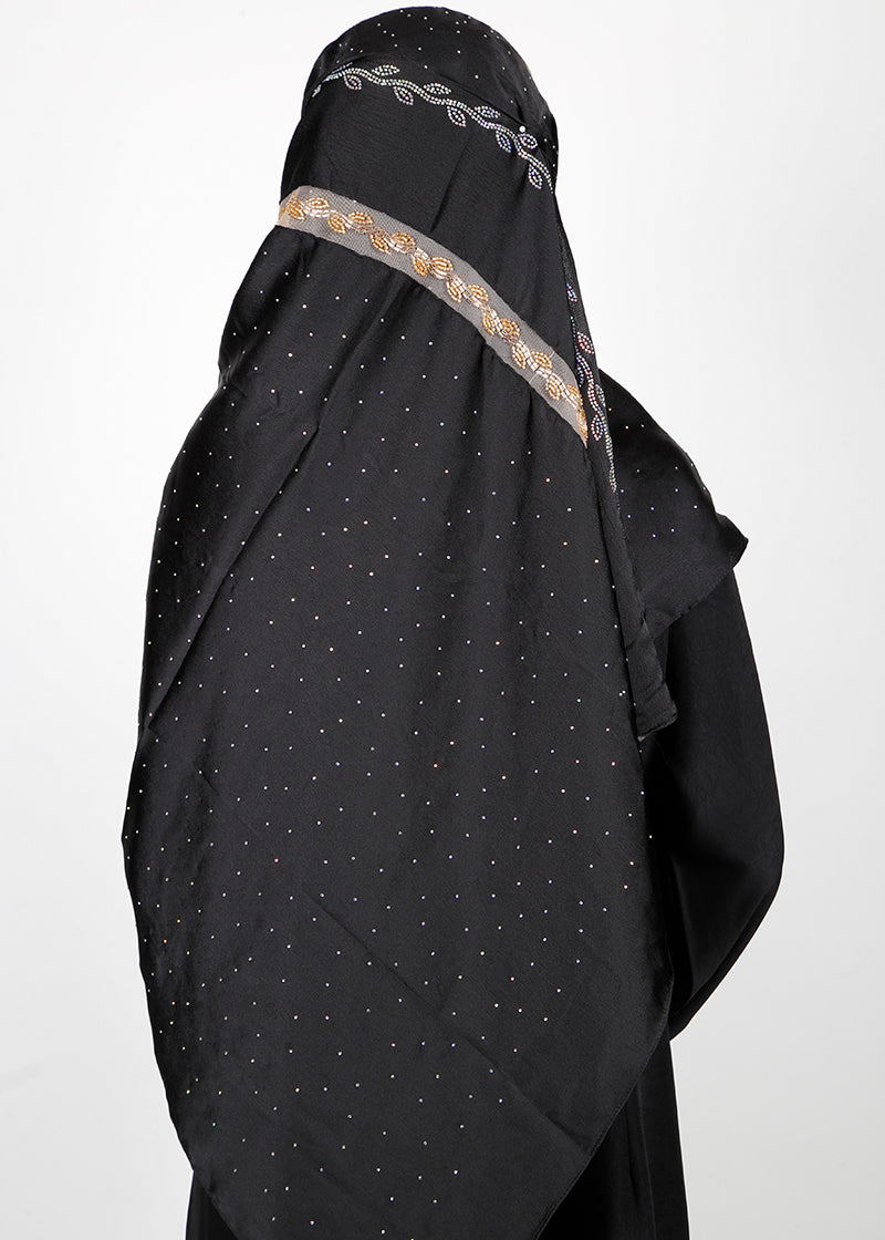 BeingMuslims Cutdana Work Bubble Satin Hijab Black Pack of 10