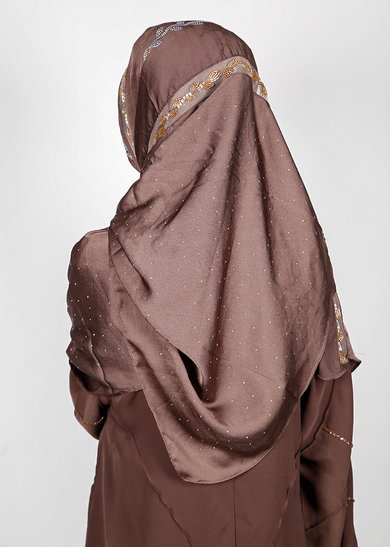 BeingMuslims Cutdana Work Bubble Satin Hijab Brown Pack of 10