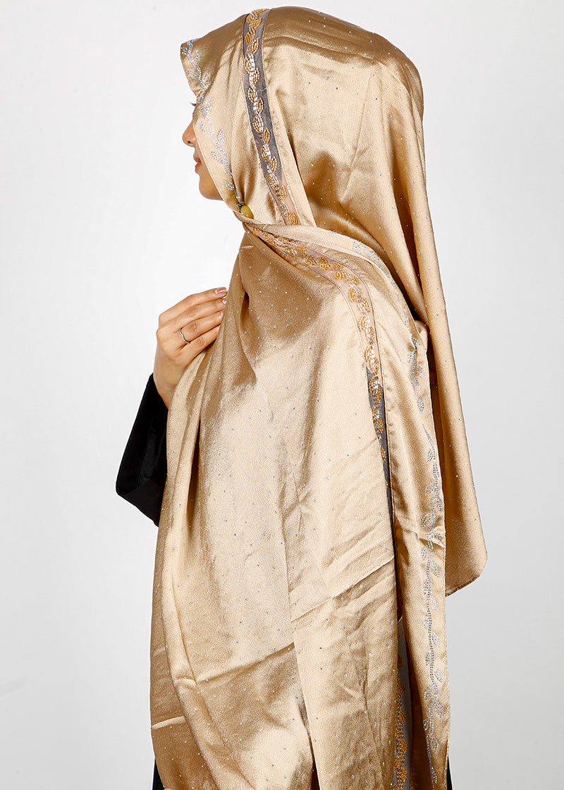BeingMuslims Cutdana Work Bubble Satin Hijab Golden Pack of 10