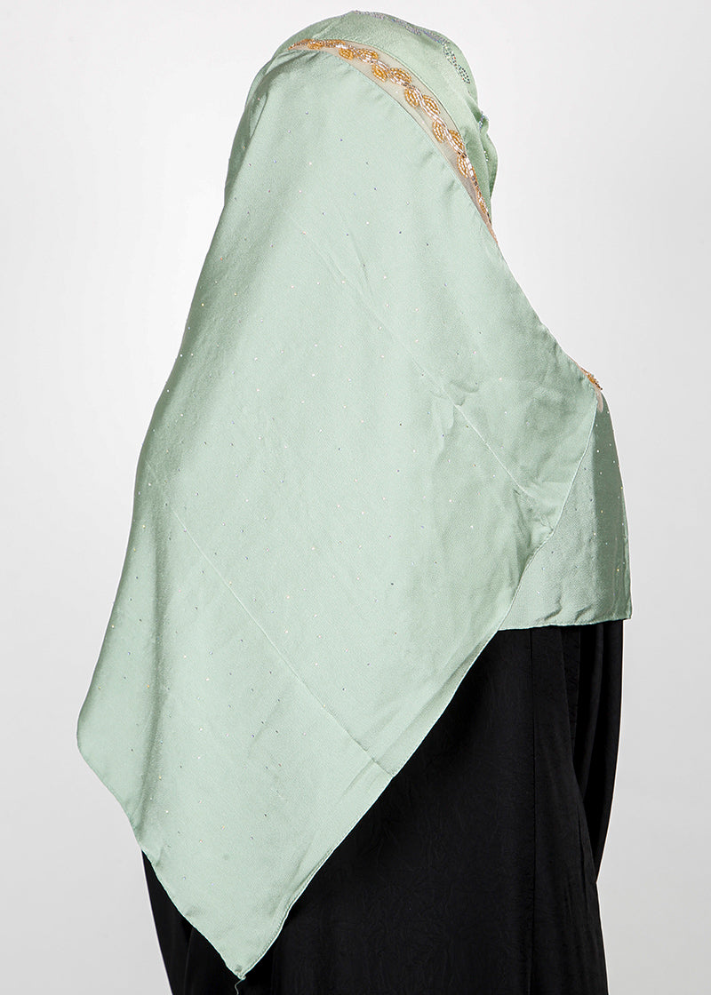 BeingMuslims Cutdana Work Bubble Satin Hijab Light Green Pack of 10