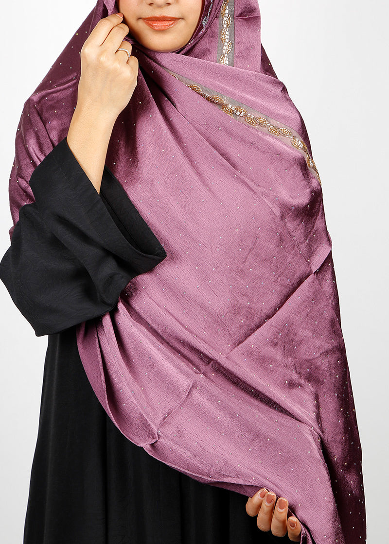 BeingMuslims Cutdana Work Bubble Satin Hijab Purple Pack of 10