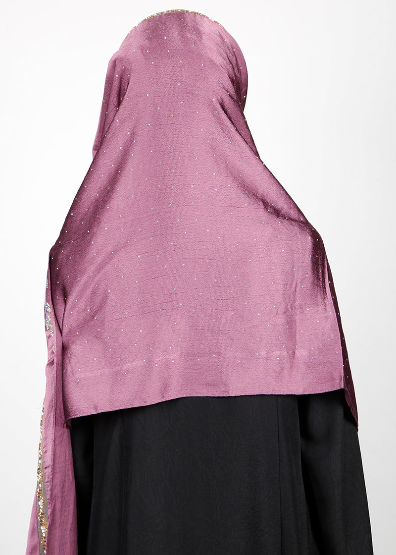 BeingMuslims Cutdana Work Bubble Satin Hijab Purple Pack of 10