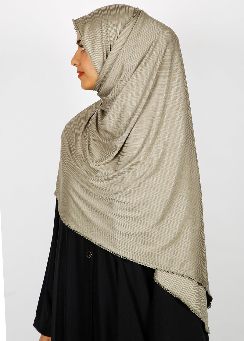 BeingMuslims Textured Gleaming Hijab Light Olive Pack of 10