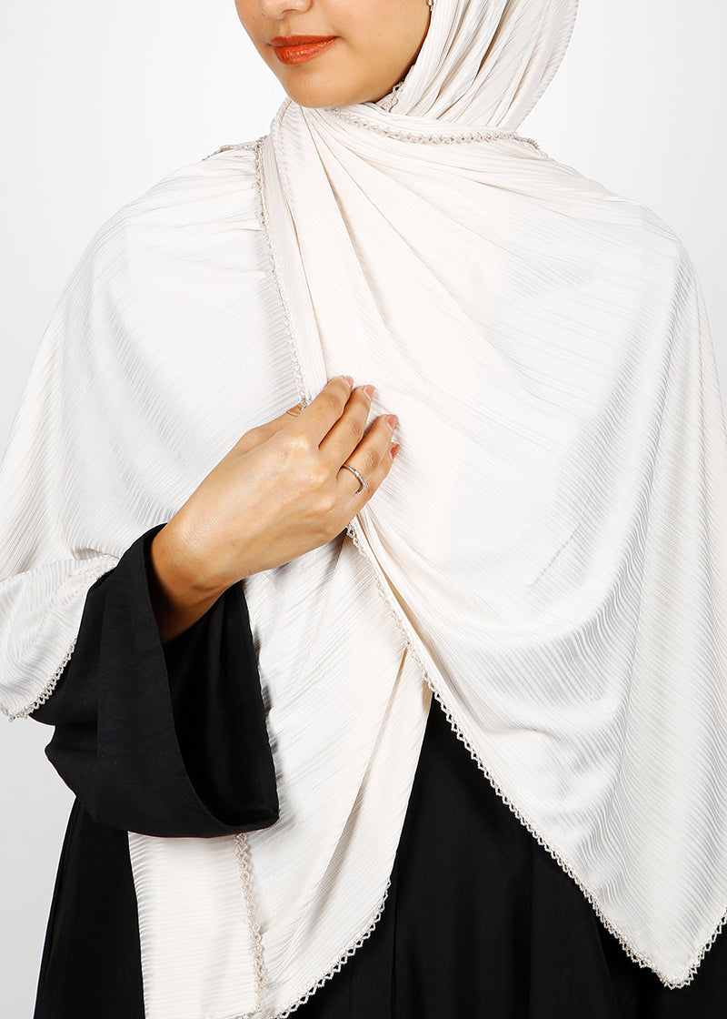 BeingMuslims Textured Gleaming Hijab White Pack of 10