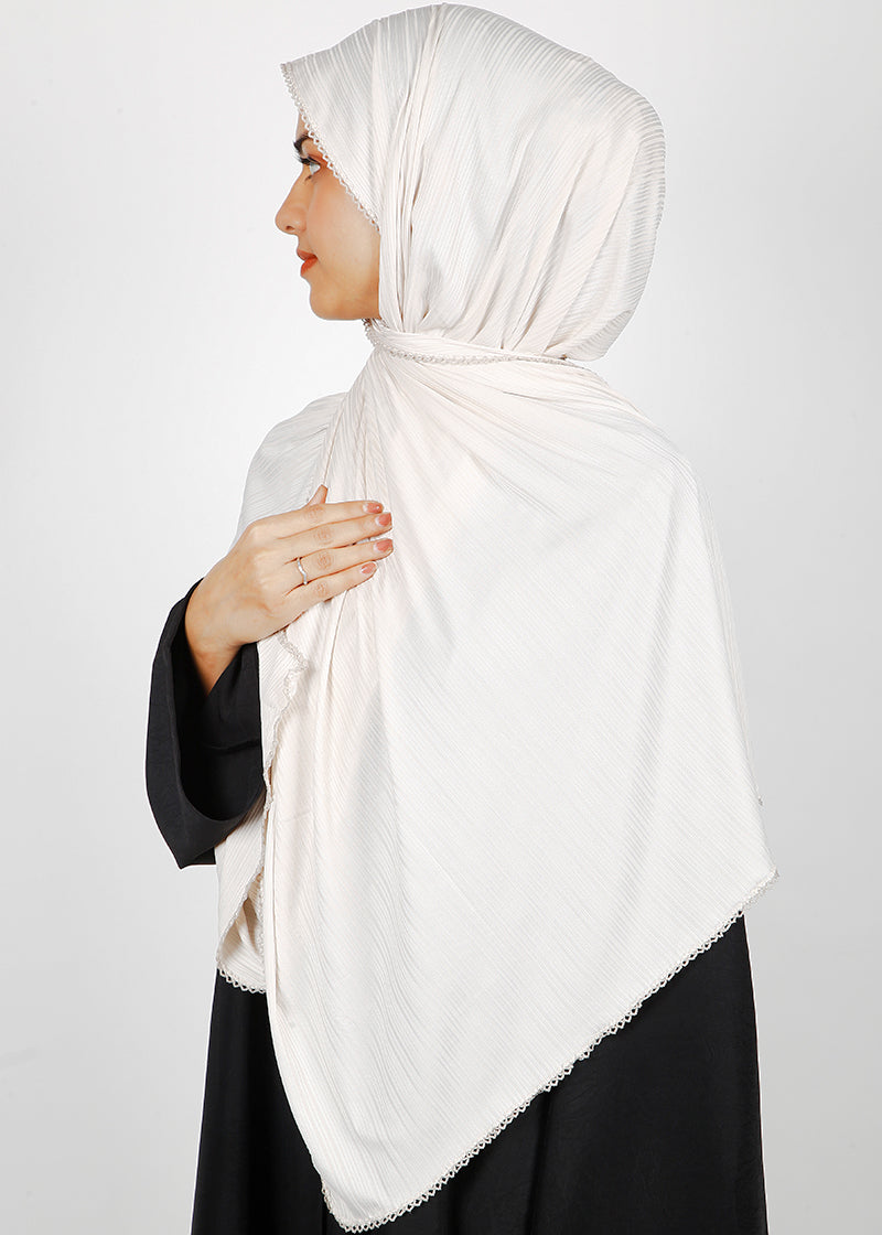 BeingMuslims Textured Gleaming Hijab White Pack of 10