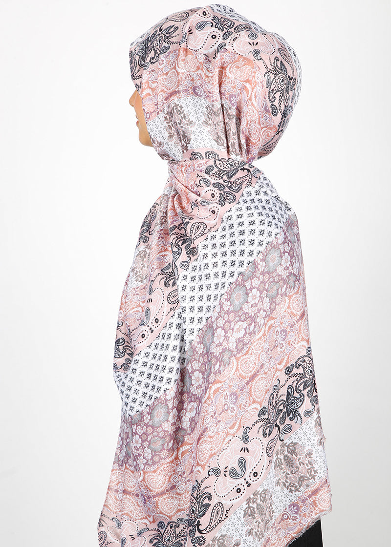 BeingMuslims Paisley Design Printed Soft Viscose Hijab Soft Pink Pack of 10