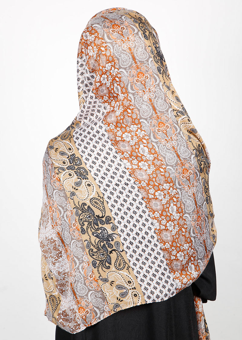 BeingMuslims Paisley Design Printed Soft Viscose Hijab Burnt Orange Pack of 10