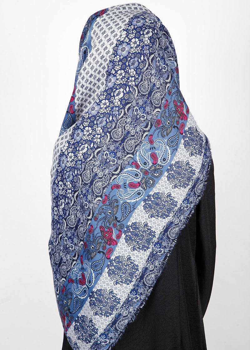 BeingMuslims Paisley Design Printed Soft Viscose Hijab Blue Pack of 10