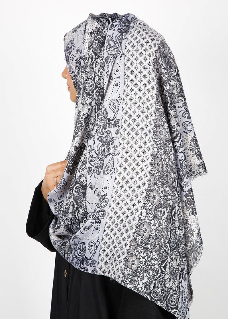 BeingMuslims Paisley Design Printed Soft Viscose Hijab Grey Pack of 10
