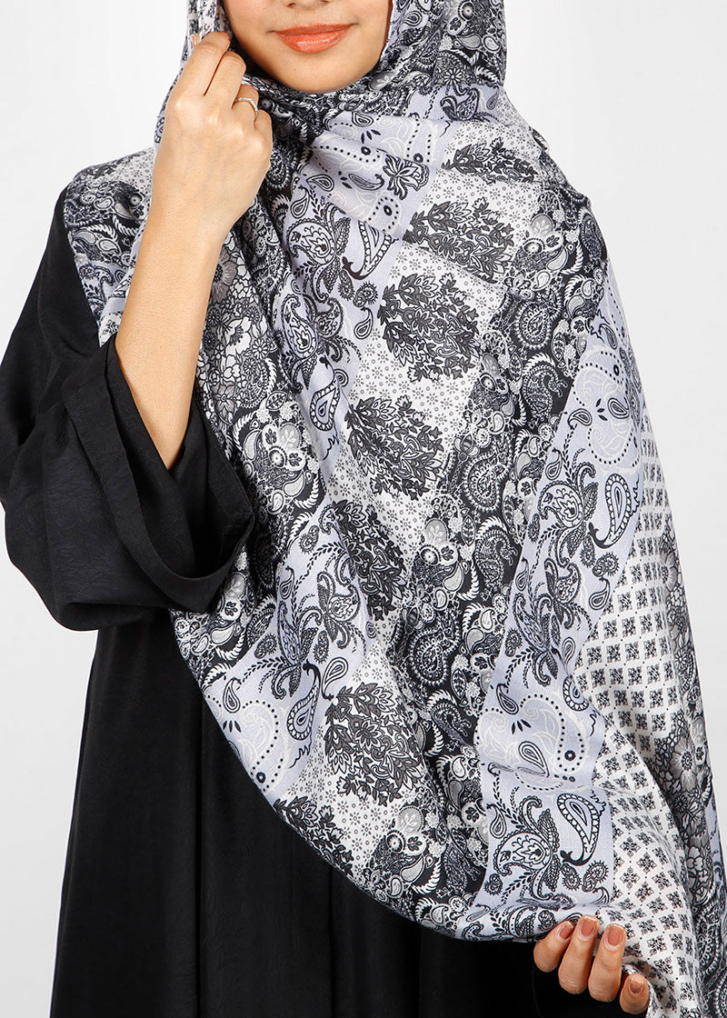 BeingMuslims Paisley Design Printed Soft Viscose Hijab Grey Pack of 10