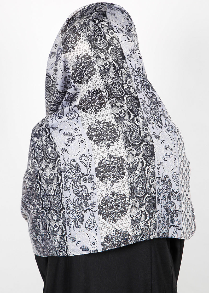 BeingMuslims Paisley Design Printed Soft Viscose Hijab Grey Pack of 10