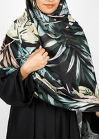 BeingMuslims Flowery Design Printed Viscose Hijab Black Pack of 10