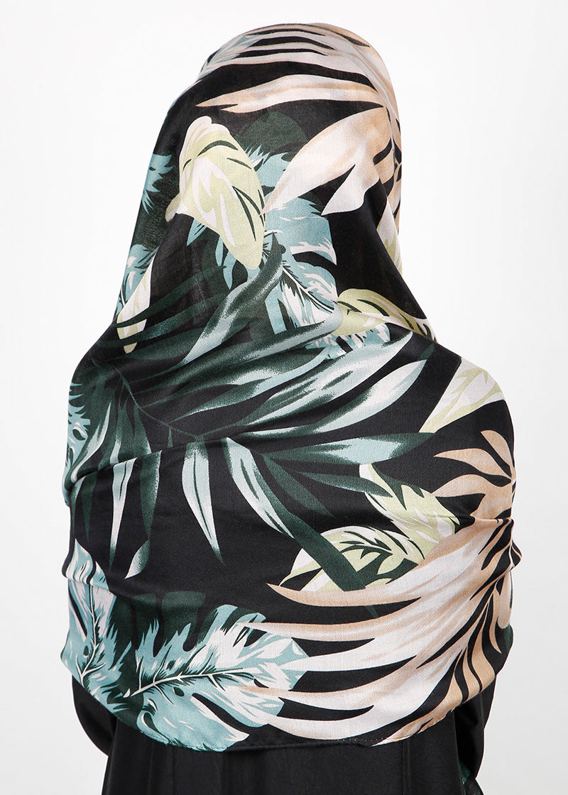 BeingMuslims Flowery Design Printed Viscose Hijab Black Pack of 10