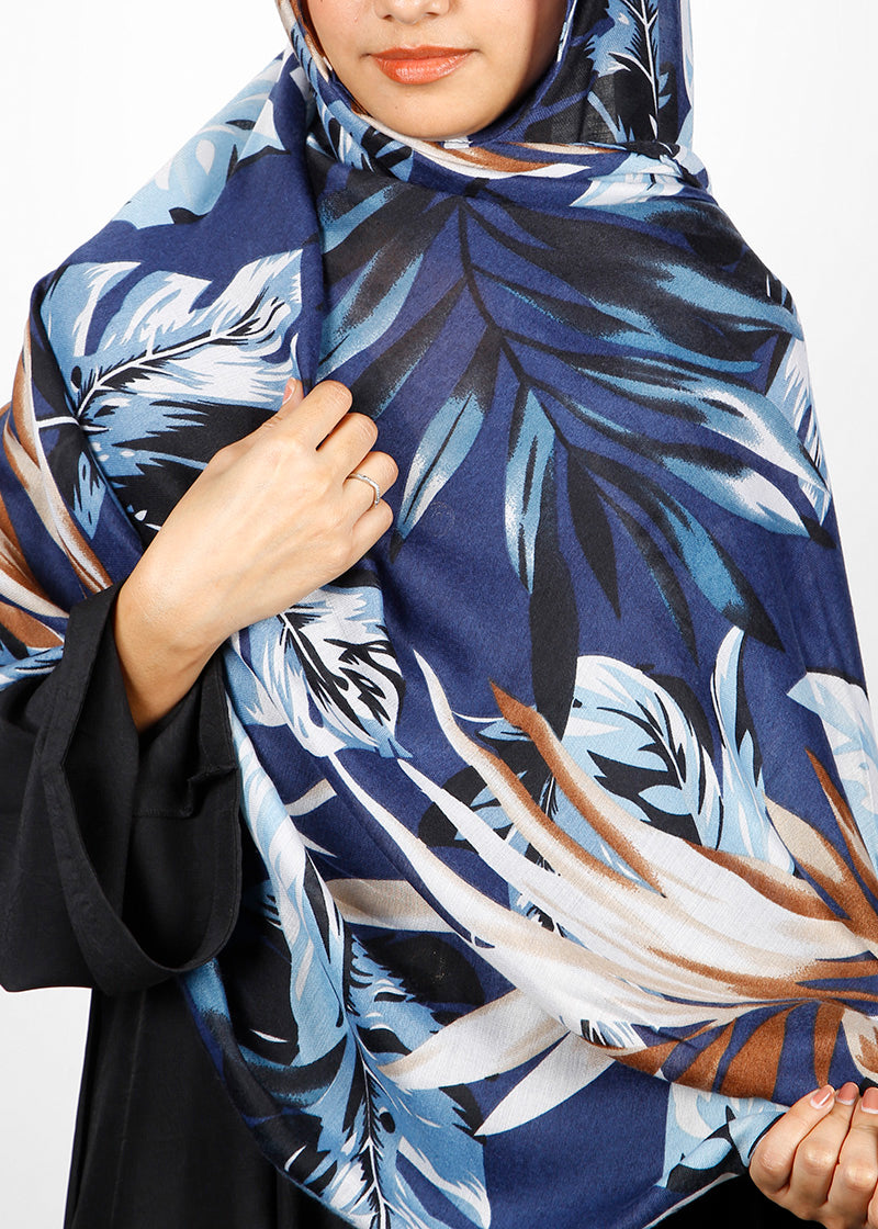 BeingMuslims Flowery Design Printed Viscose Hijab Blue Pack of 10