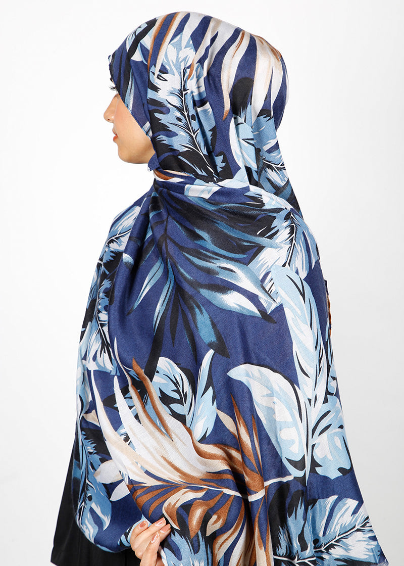 BeingMuslims Flowery Design Printed Viscose Hijab Blue Pack of 10