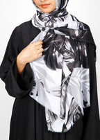 BeingMuslims Flowery Design Printed Viscose Hijab Black & White Pack of 10
