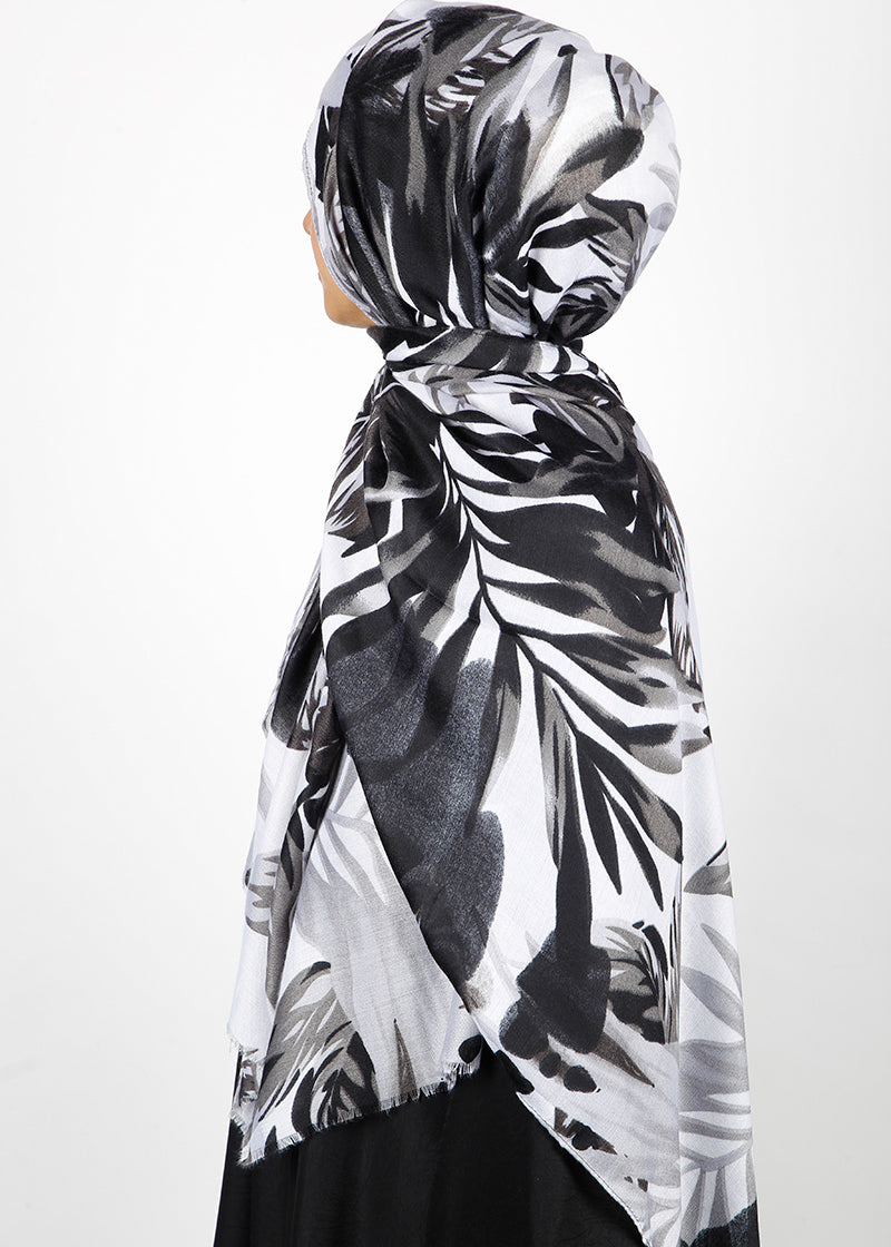 BeingMuslims Flowery Design Printed Viscose Hijab Black & White Pack of 10