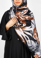 BeingMuslims Flowery Design Printed Viscose Hijab White & Brown Pack of 10