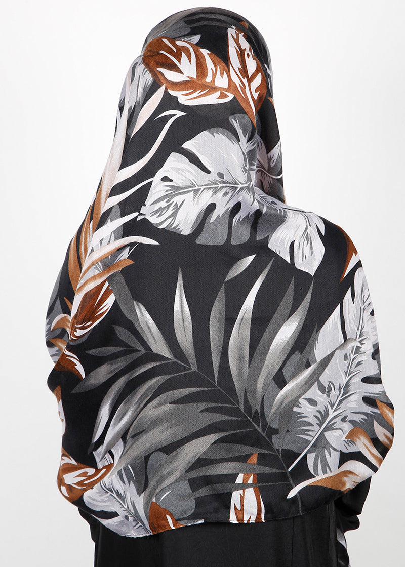 BeingMuslims Flowery Design Printed Viscose Hijab White & Brown Pack of 10