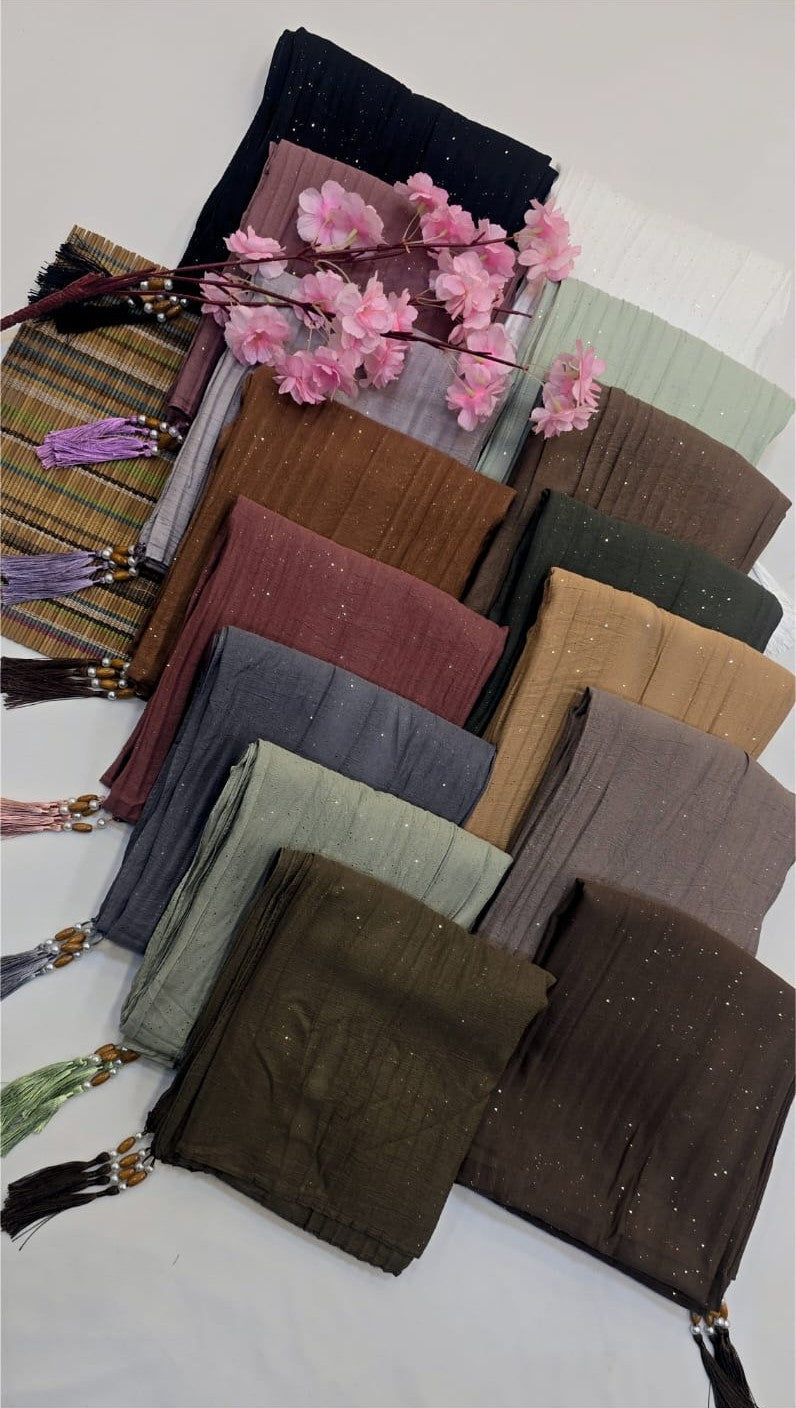 BeingMuslims Glitter Cotton Crush Tassel Hijab Pack of 15