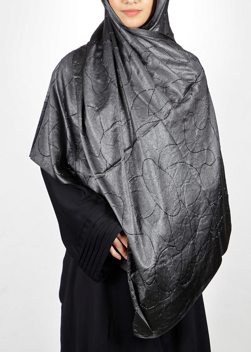 BeingMuslims Swarovski Work Satin Hijab Black Pack of 10