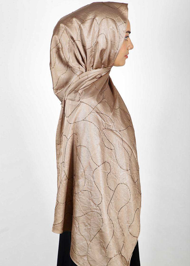 BeingMuslims Swarovski Work Satin Hijab Bronze Pack of 10