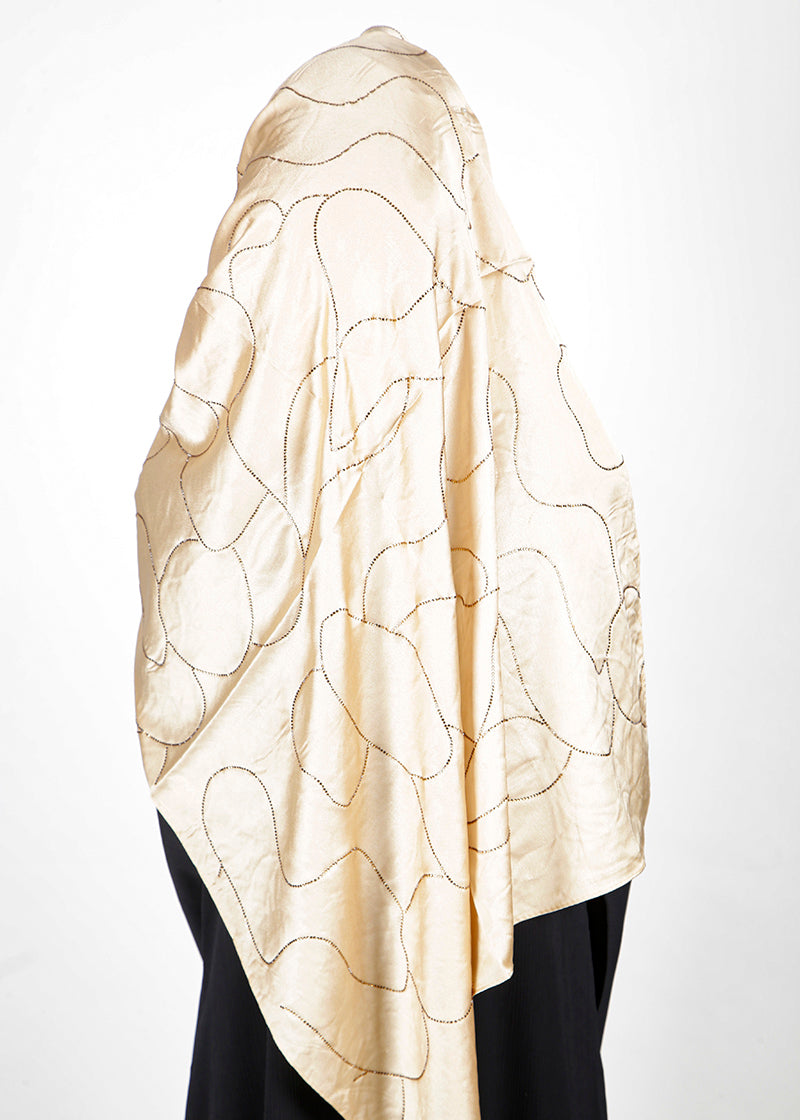 BeingMuslims Swarovski Work Satin Hijab Golden Pack of 10