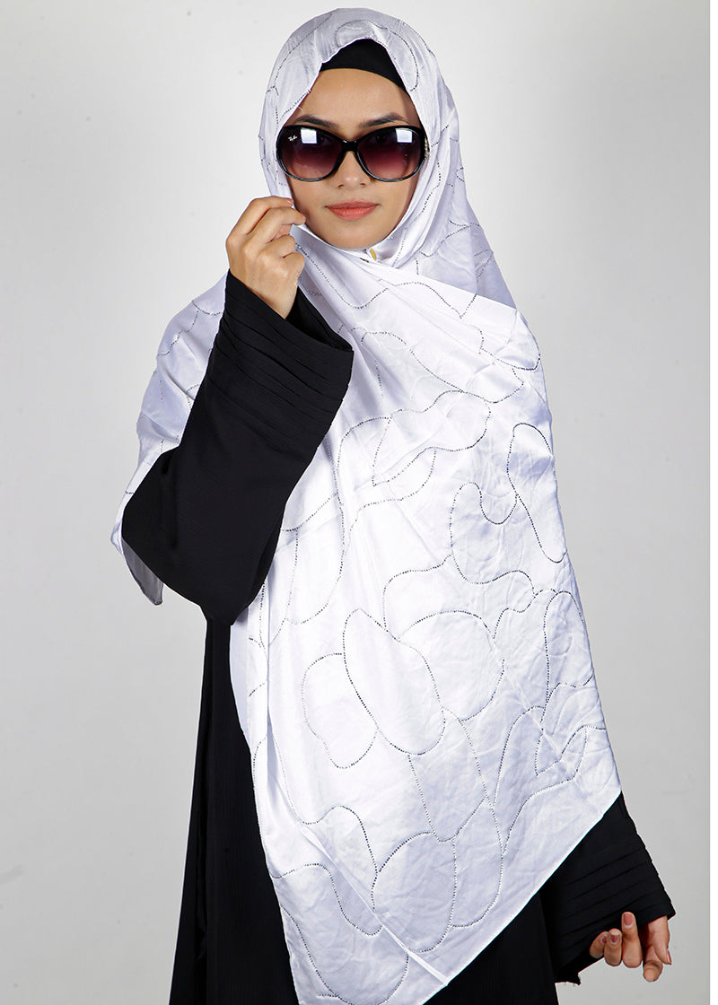 BeingMuslims Swarovski Work Satin Hijab White Pack of 10