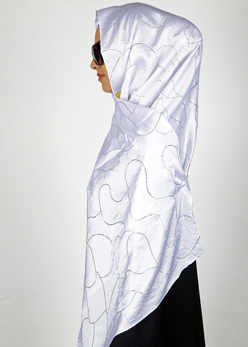 BeingMuslims Swarovski Work Satin Hijab White Pack of 10