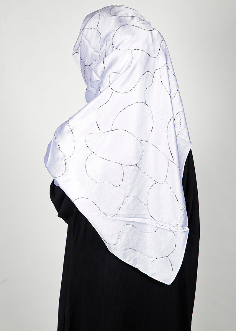 BeingMuslims Swarovski Work Satin Hijab White Pack of 10