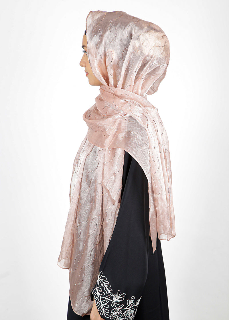 BeingMuslims Swarovski Work Organza Luxury Hijab Champaigne Pack of 10