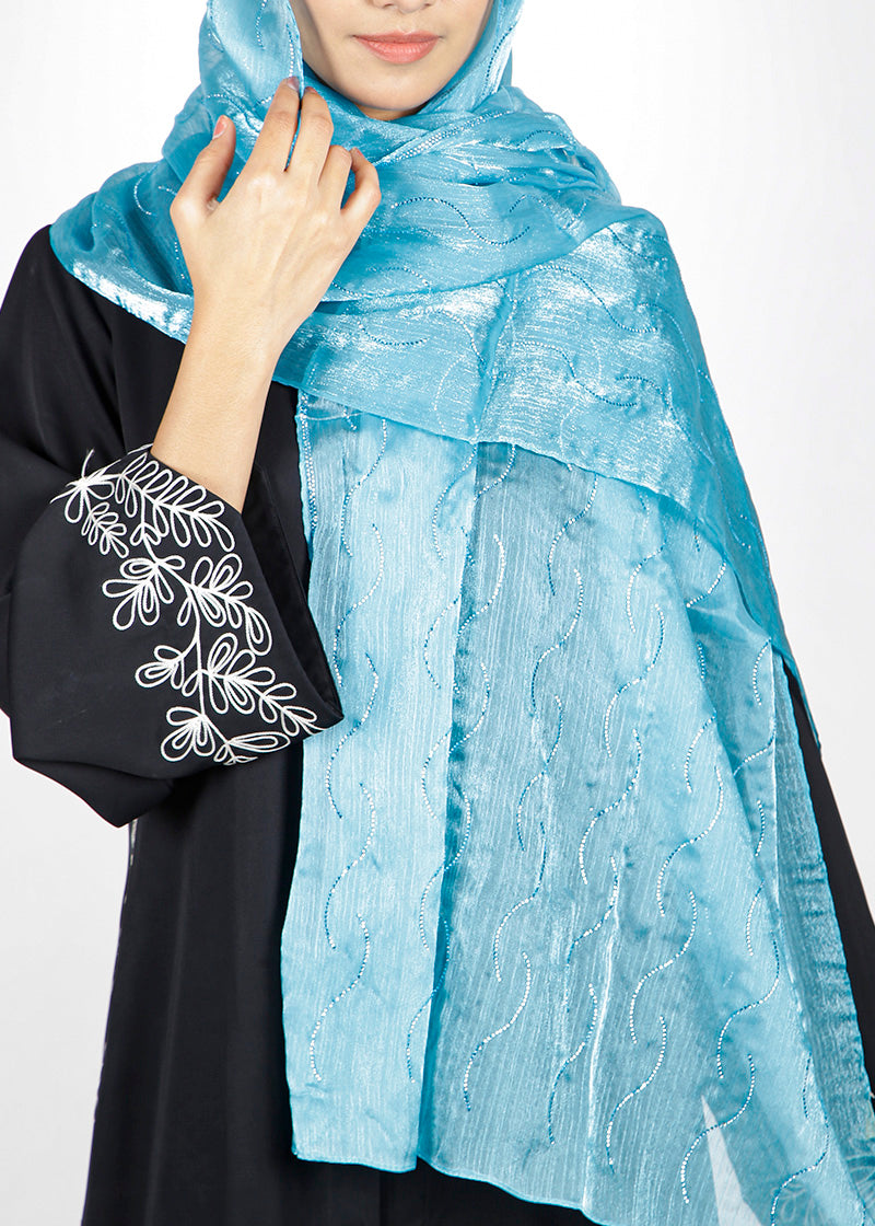 BeingMuslims Swarovski Work Organza Luxury Hijab Electric Blue Pack of 10